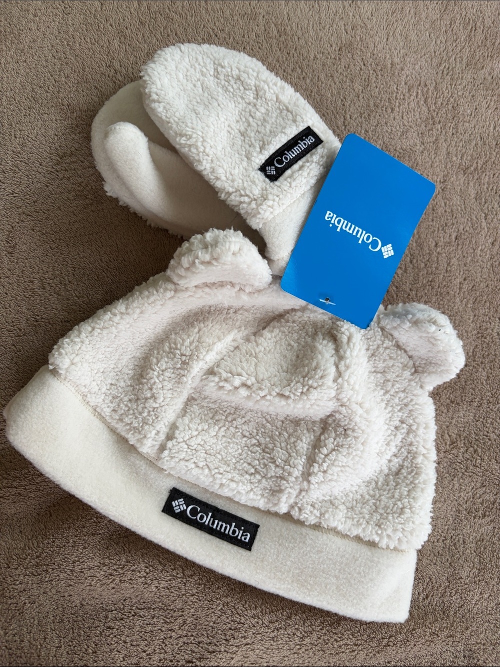 Columbia Kids Ivory Sherpa Hat and Mittens Set